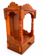 Premium Handcrafted Wooden Mandir for Home & Office | Compact Open Pooja Temple with Storage Drawer | Traditional Rosewood Sheesham Finish Wood Devotional Altar Ghari (42 x 32 x 22 cm) | Classic Brown