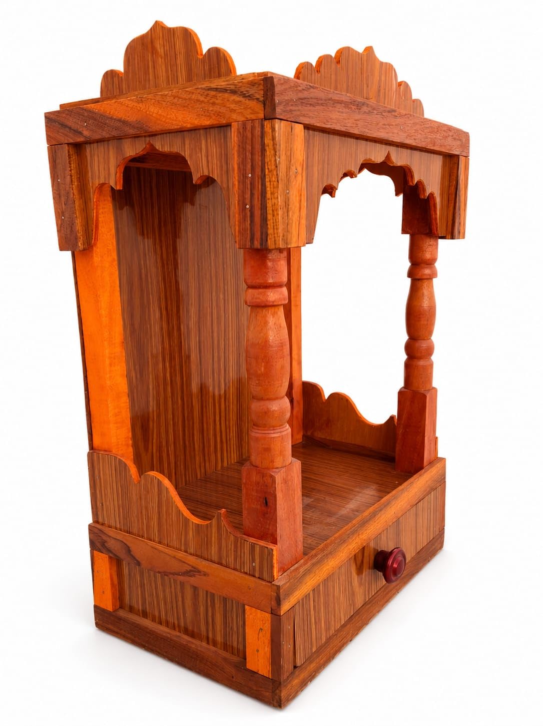 Premium Handcrafted Wooden Mandir for Home & Office | Compact Open Pooja Temple with Storage Drawer | Traditional Rosewood Sheesham Finish Wood Devotional Altar Ghari (42 x 32 x 22 cm) | Classic Brown