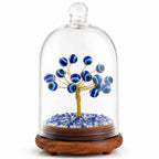 Evil Eye Tree with Glass Dome, Blue Evil Eye Beads on Wooden Base, Decorative Crystal Tree Showpiece for Home Office Tabletop Decor