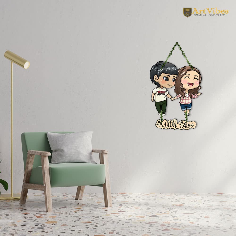 Artvibes Couple Wooden Wall Hanging for Decoration | Valentine Gift for Partner | Gift Items For Girlfriend Boyfriend Husband Wife | Wall Illustrations | Unique Gift Items | Wall Accent (WH_8306N)