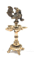 Artvarko Brass Peacock Traditional Design 5 Wick Oil Lamp Diya for Home Office Temple Decor Gift 9.5 Inch