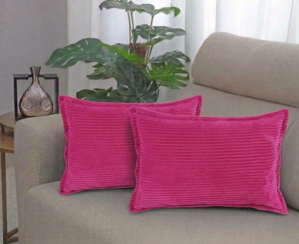 RD TREND® Corduroy Self Stripe 250 GSM Rectangular 18x 28 Inches Cushion Covers Set of 2 | Throw Pillow Covers for Sofa, Bed & Living Room | Perfect for Home Décor Magenta