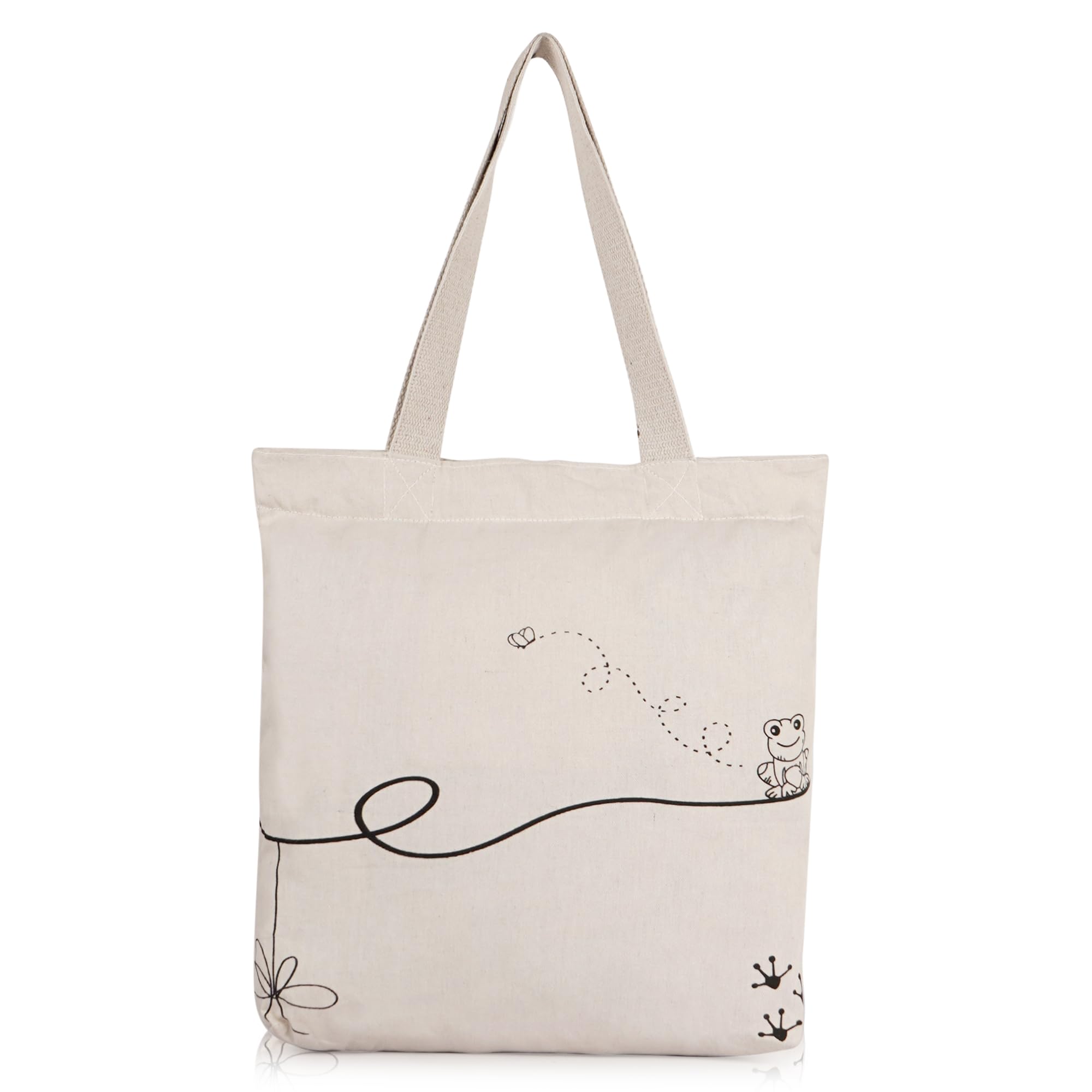 Half Moon Canvas Tote Bag Aesthetic Reusable Cotton Bags for Women Ladies Girls for School, College, Office, Travel Large Printed Design Eco-Friendly Shopping Bag for Everyday Use (Frog & Bee)