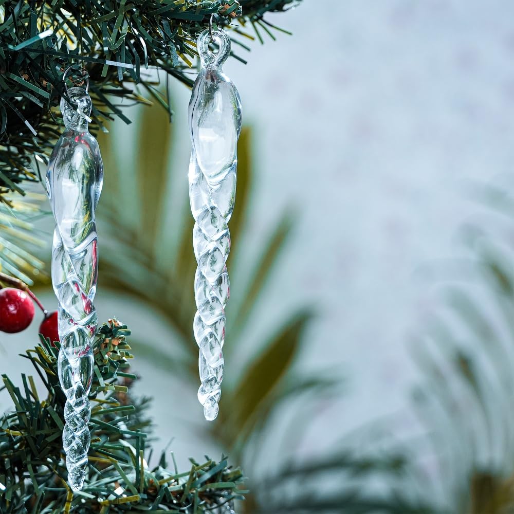 IndianShelf 20 Clear Glass Christmas Ornaments for Tree- Teardrop Icicle Ornaments- Chandelier Crystals Replacement Drops- Christmas Decorations- Raindrop Decorative Hanging Ornaments Centerpieces