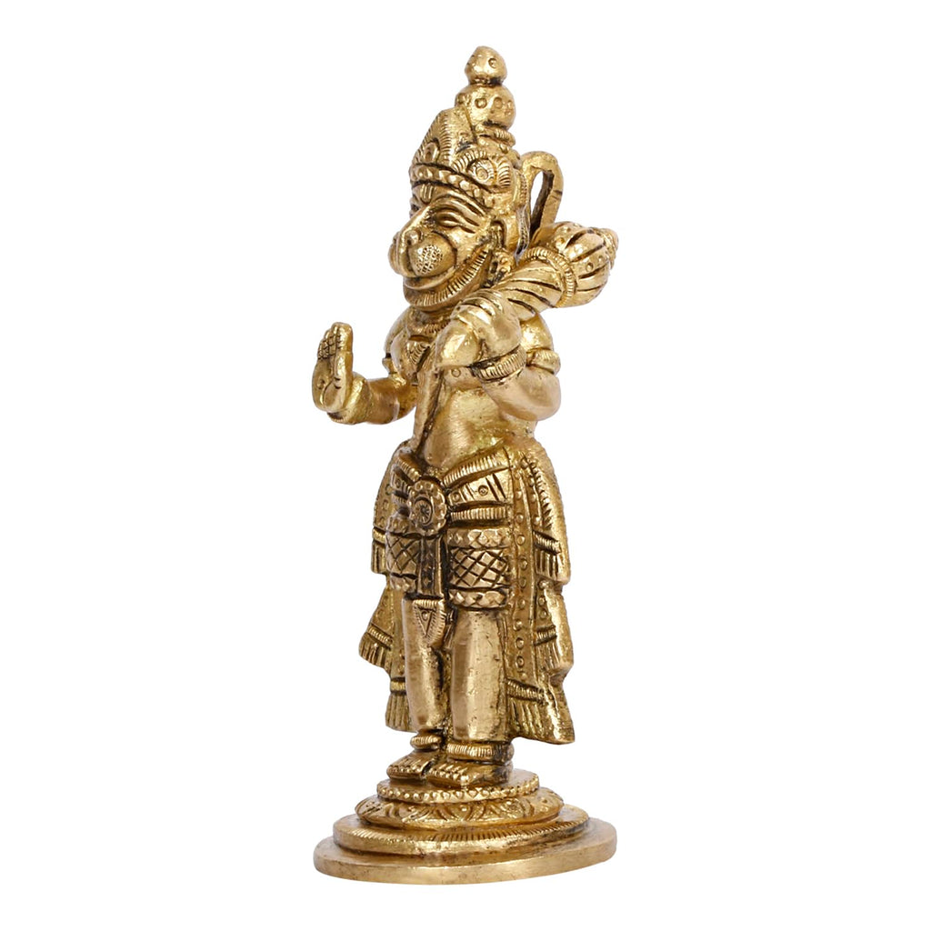ARTVARKO Brass Bajrangbali Sankat Mochan Standing Hanuman Idol Statue Murti for Home Office Entrance Decor Temple Puja 5.5 Inch