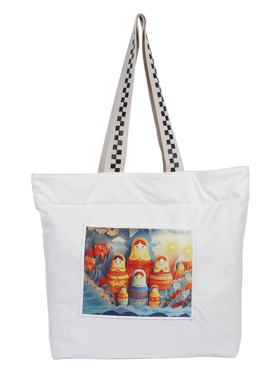 WOTM On The Move Tote | Premium Printed Cotton Canvas Tote Bag with Zipper & Inside Pocket, Stylish Everyday Travel Bag for Work, College, Office, Travel, Shopping (Russia)