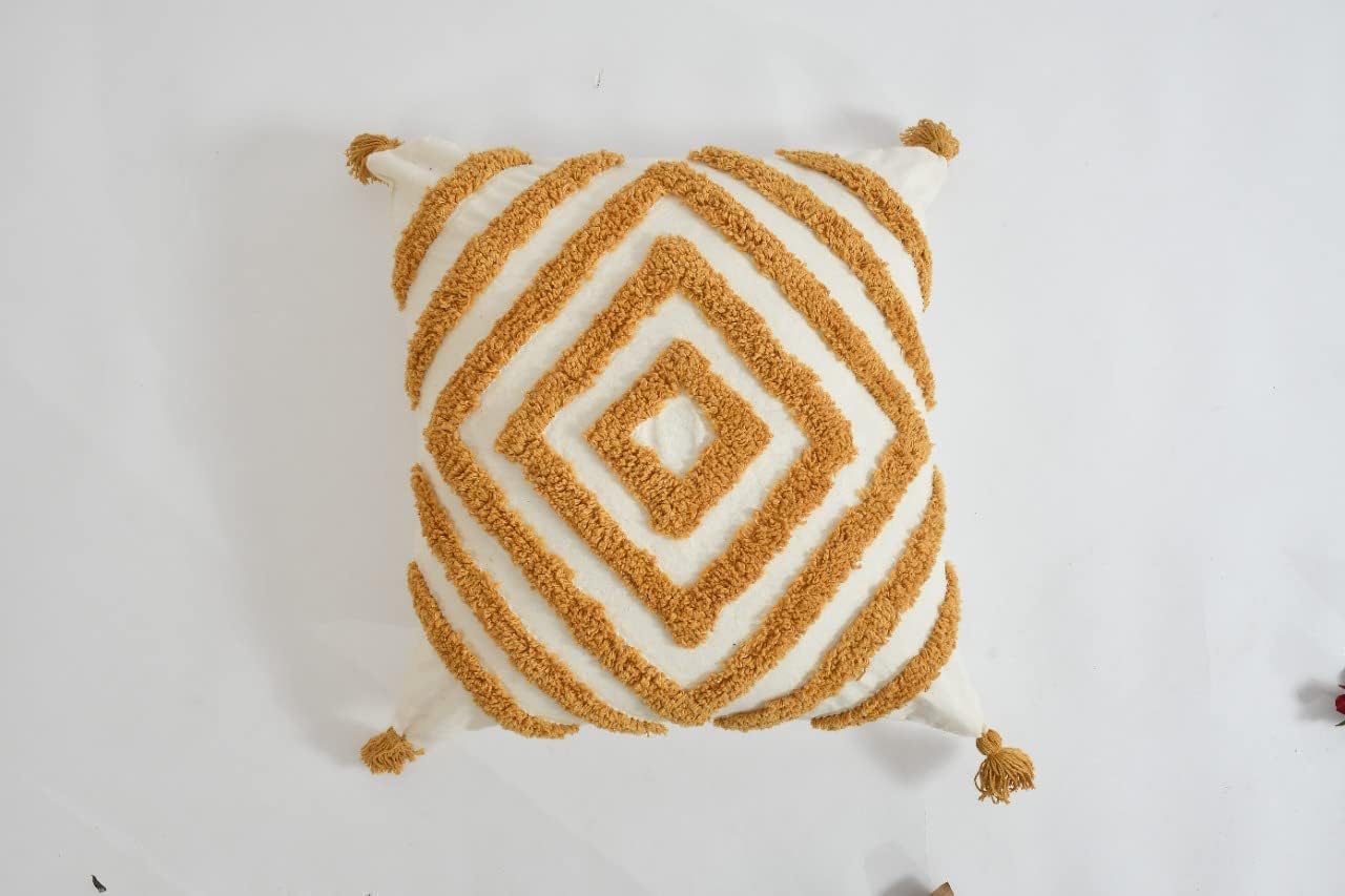 Furnistitchs Premium Decorative Throw Cushion Pillow Cover Boho Home Decor - Living Room Bedroom Couch Sofa Cushion Covers 16 inch x 16 inch (2, Orange Diamonds)