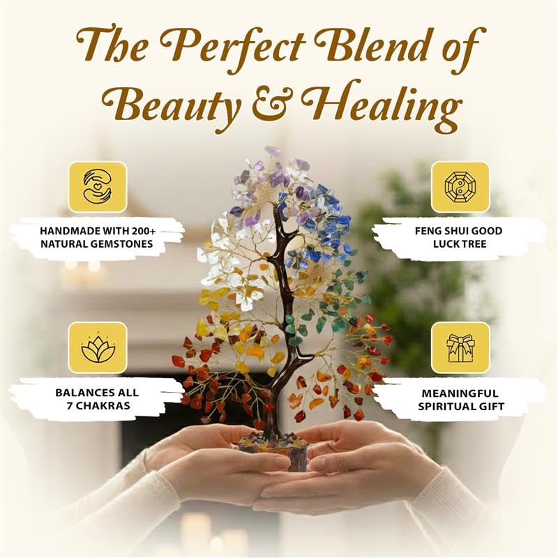 JD FRESH 200 Beads Crystal Tree/7 Chakra Crystal Tree/Showpiece Good Luck and Positive Energy/Showpiece for Living Room/Natural Healing Gemstones Money Tree/Lucky Tree for Good Luck (Multicolor)