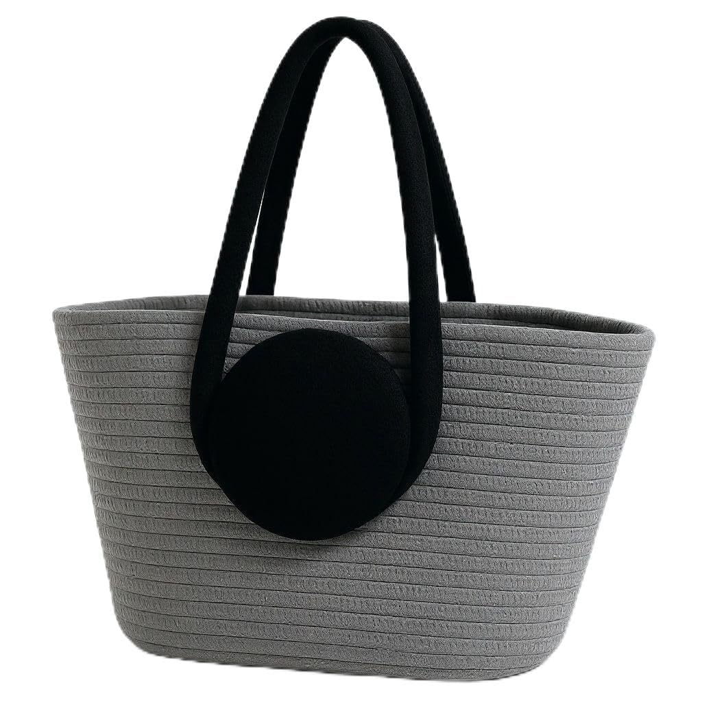 DYARCHY Handmade Cotton Rope Tote Bag | Eco-Friendly Multipurpose Handbag for Women | Casual Shoulder Bag for Shopping, Picnic, Travel & Everyday Use (GREY BLACK HANDLE)