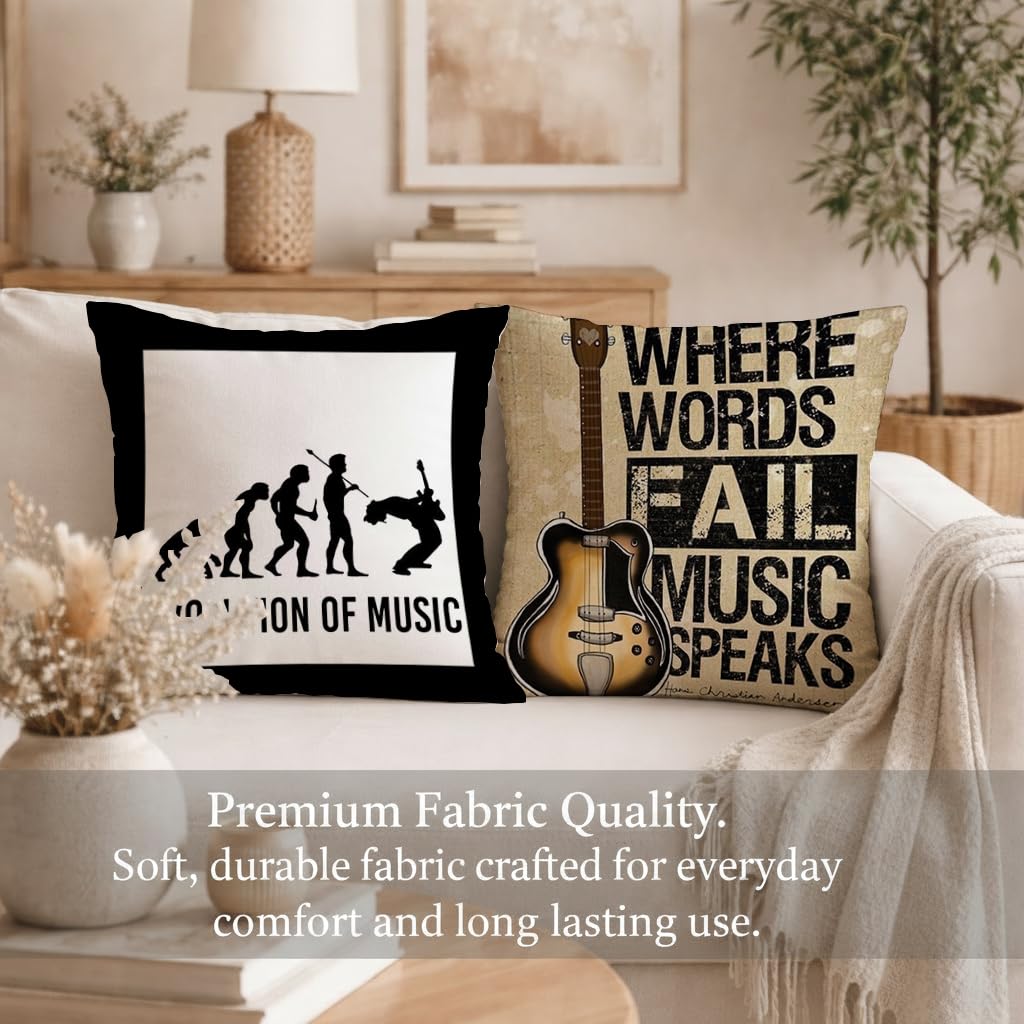 STITCHNEST Set of 2 Funky Beats & Buddies Collection Printed Jute Cushion Covers 24x24 Inches | Decorative Throw Pillow Covers for Sofa, Living Room, Bedroom | Perfect for Home Decor