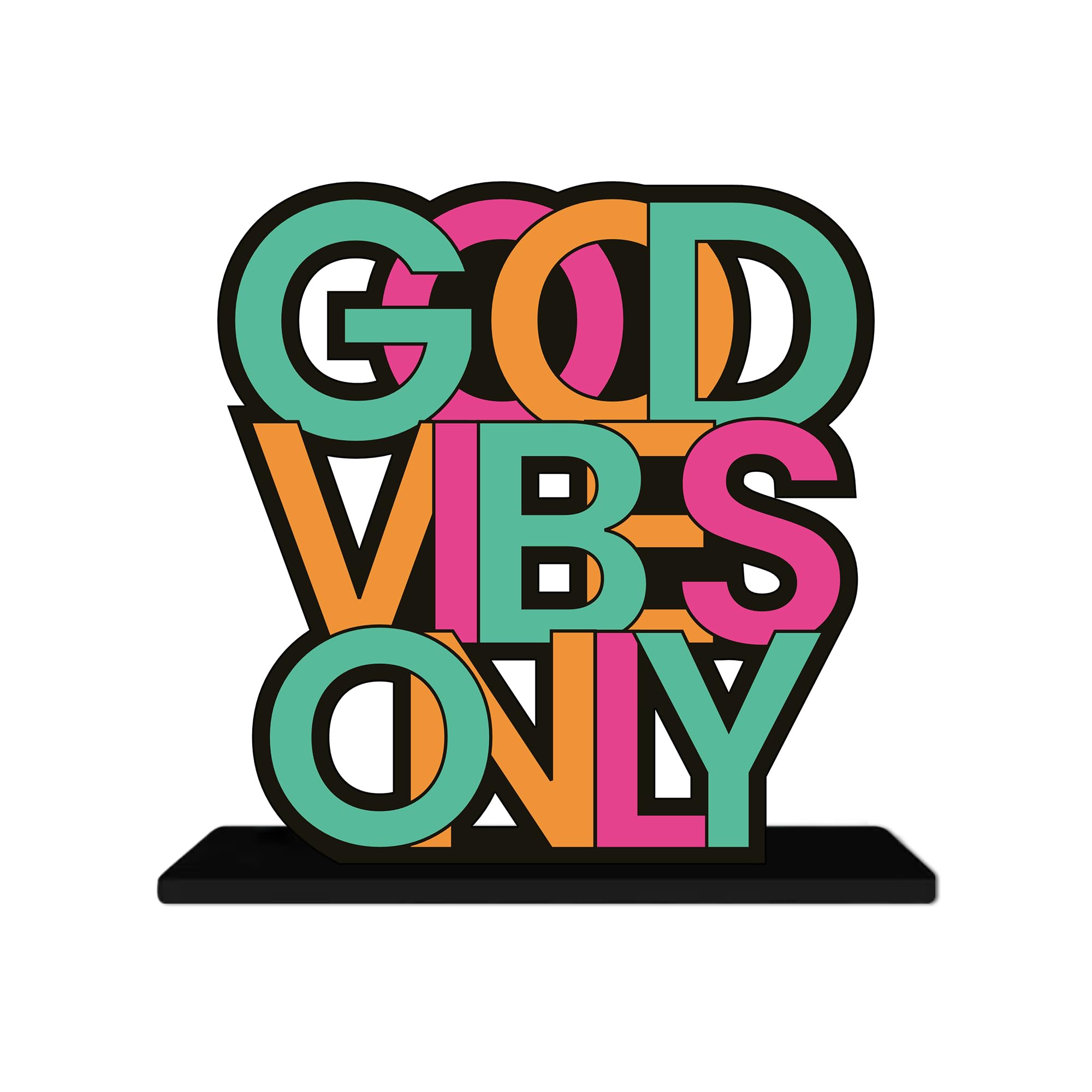 Artvibes Good Vibes Only Inspirational Quotes Table Decor for Office Desk | Home Decoration Items | Living Room | Modern Art Wooden Showpiece Decorative Gift item (SP_1185)