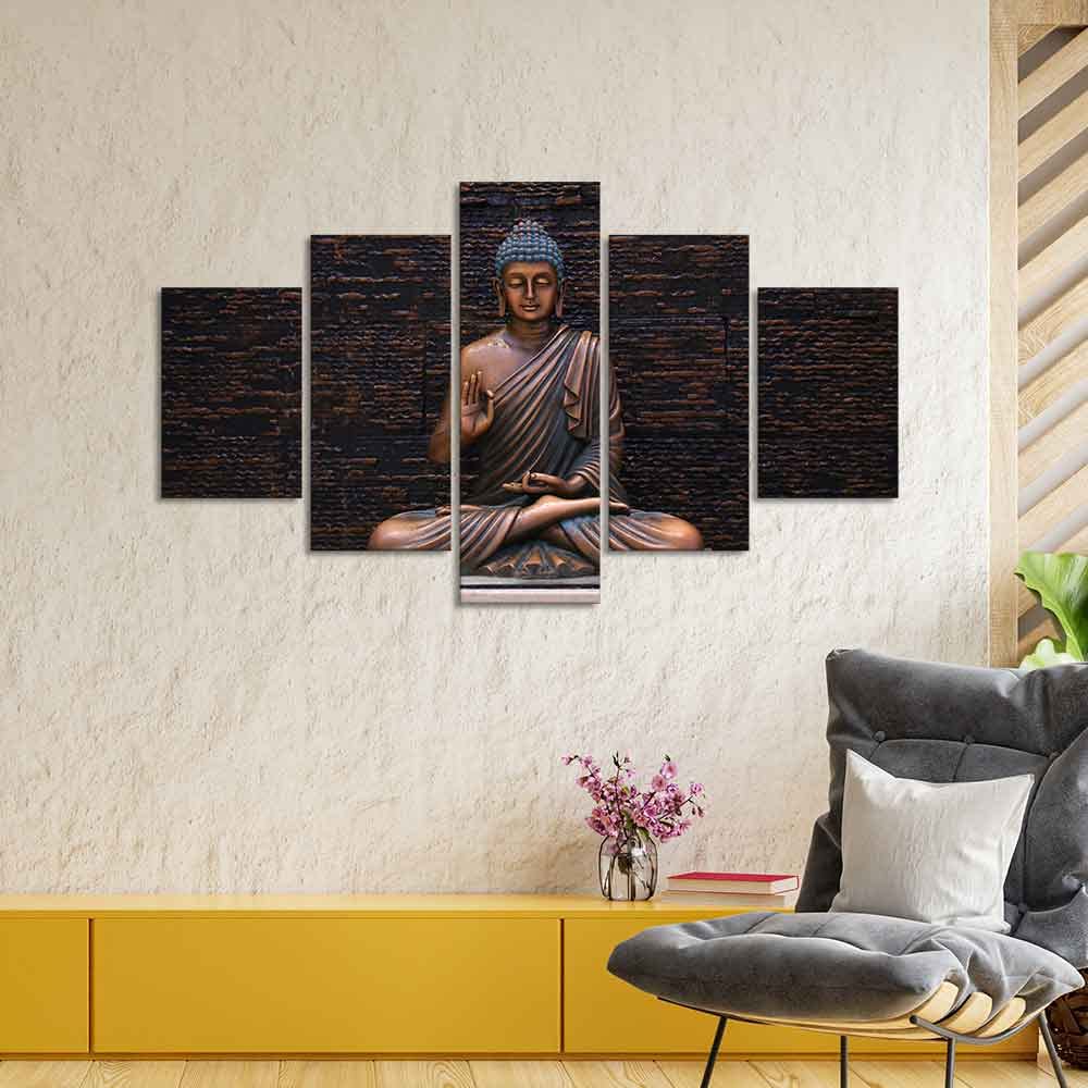 VIBECRAFTS Homcraft Buddha Meditating Statue Five Pieces Canvas Wall Painting For Home|Office|Living Room|Gift (PTVC5Pcs1_5530)