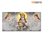 VIBECRAFTS 3 Pieces Beautiful Radha Krishna Canvas Wall Painting Fitted With Wooden Frame For Home | Office | Living Room | Gifts (PTVC3Pcs3_11501)
