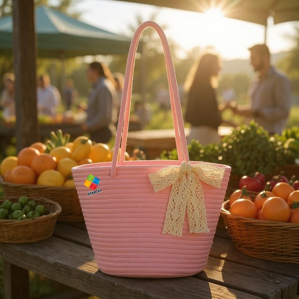 DYARCHY Cotton Rope Woven Tote Bag, Large (MULTI) ZIPPER BAG (COLOR 19)