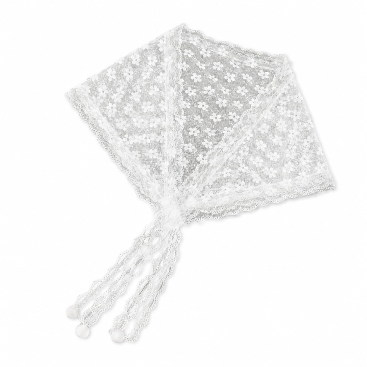 FEXLARO Floral Lace Triangle Waist Scarf for Women, Sheer Layering Hip Wrap with Adjustable Ties, White Boho Belt Accessory for Beach, Holiday, Jeans, Skirts and Hair Styling