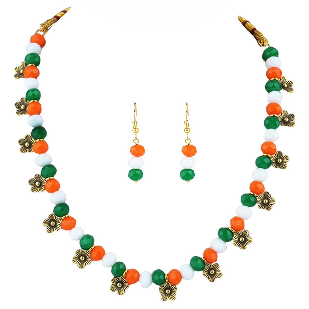 JFL - JewelleryforLess Traditional Tri Color Necklace set Handmade Fashion Jewellery for Independence Day/Republic Day Women & Girls