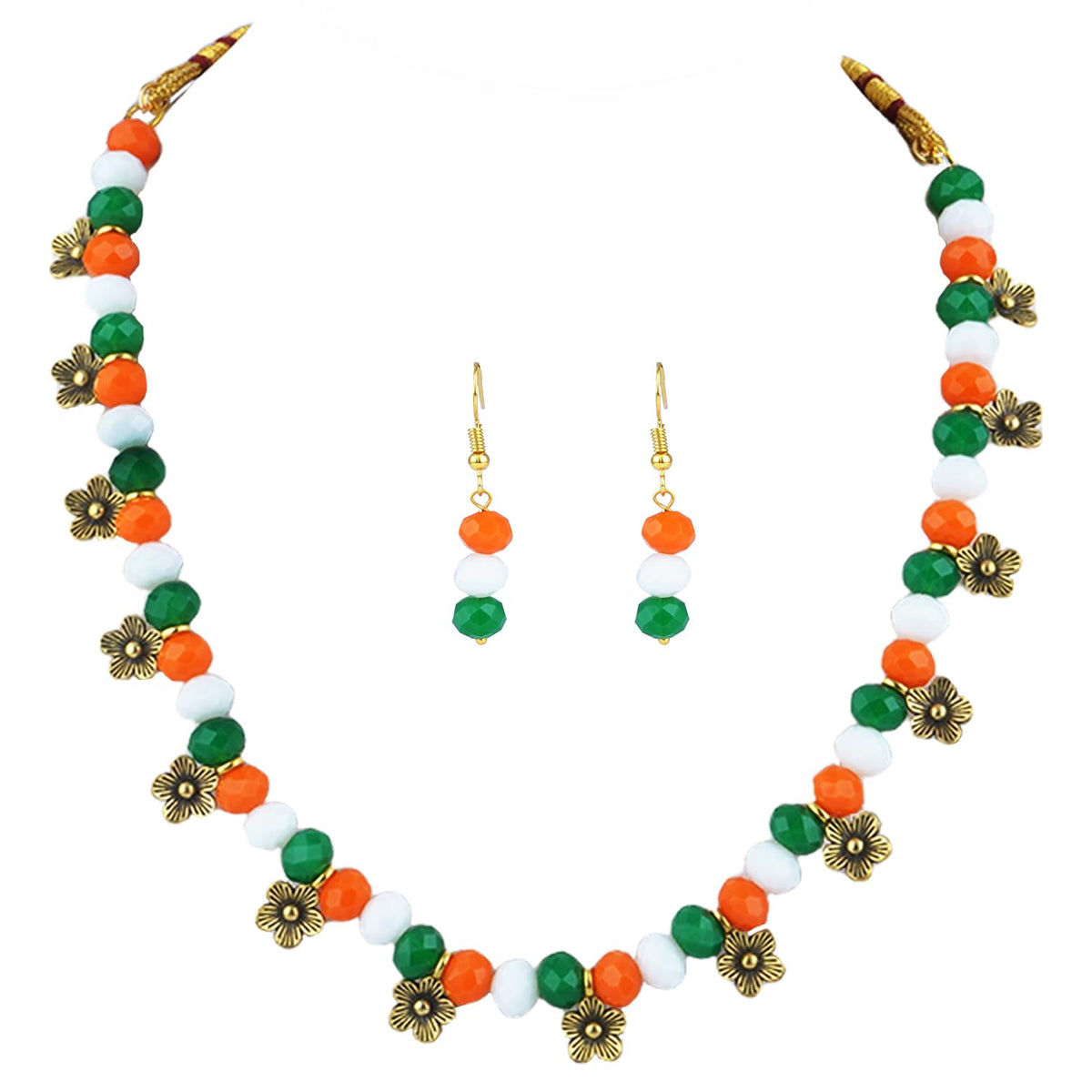 JFL - JewelleryforLess Traditional Tri Color Necklace set Handmade Fashion Jewellery for Independence Day/Republic Day Women & Girls