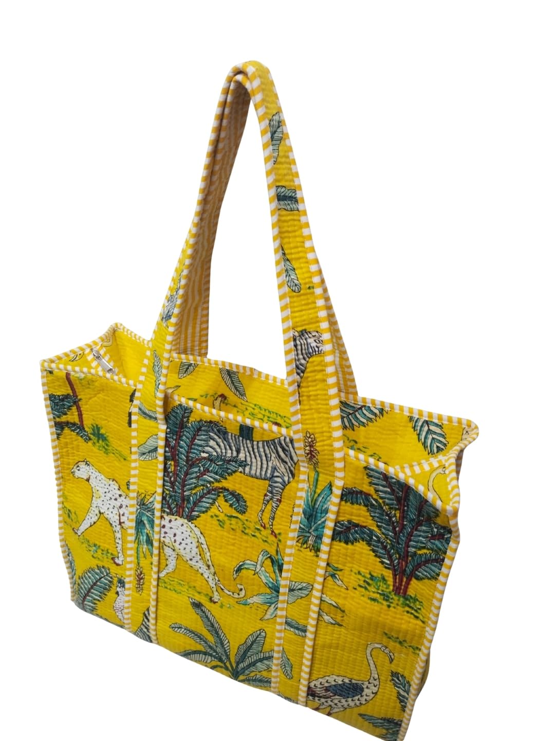 Raj Handicrafts Cotton Printed Tote Bag,Hand Bag Multicolor Quilted Hand Block Floral Printed Women's Carry Bag Shoulder Shopping Tote Bags 18x5.5x16 Inch (Yellow 6)