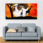 VIBECRAFTS Canvas Paintings for Living Room Drawing Room Pair Of Giraffe Under A Tree In Sunset Canvas Wall Painting Fitted With Wooden Frame for Home | Office | Gift (PTVCH_2404)