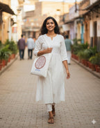 Studio JoySprout Warli Art Canvas Tote Bag | Roots of India Maharashtra Cotton Shopping Bag | Open Top Non Zipper | White | Unisex