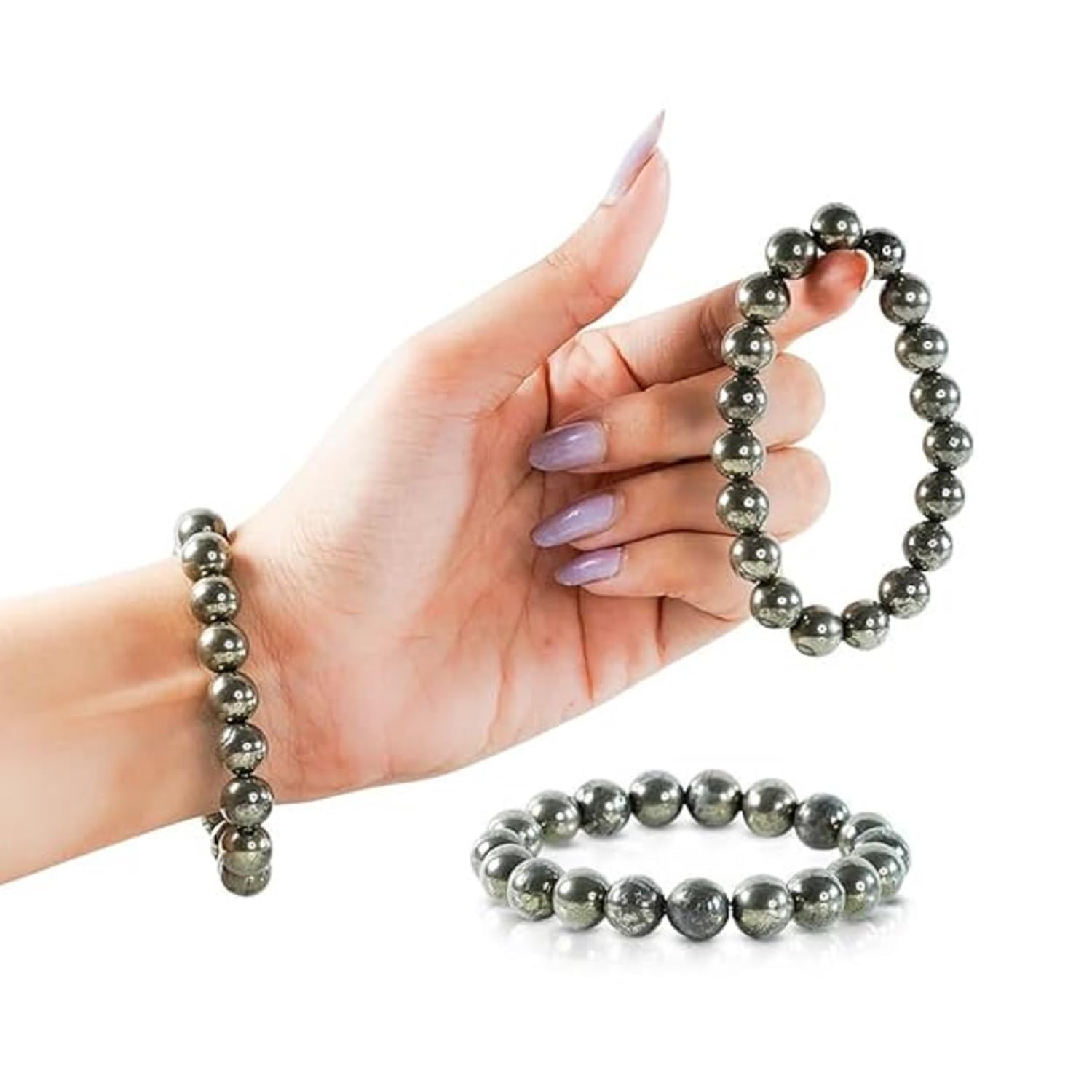 Natural Pyrite Bracelet for Men & Women, Certified Pyrite Crystal Bead Bracelet 8mm-10 mm, Money Magnet, Wealth & Abundance Stone, Protection, Success, Chakra Healing Energy By Acharya Lavbhushan Ji
