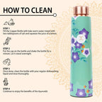 MERCAPE® Pure Copper Water Bottle 900ml | Jointless Design with Leak-Proof Cap | Floral Printed Copper Bottle for Home, Office, School, Travel & Gym | Durable Exterior Finish