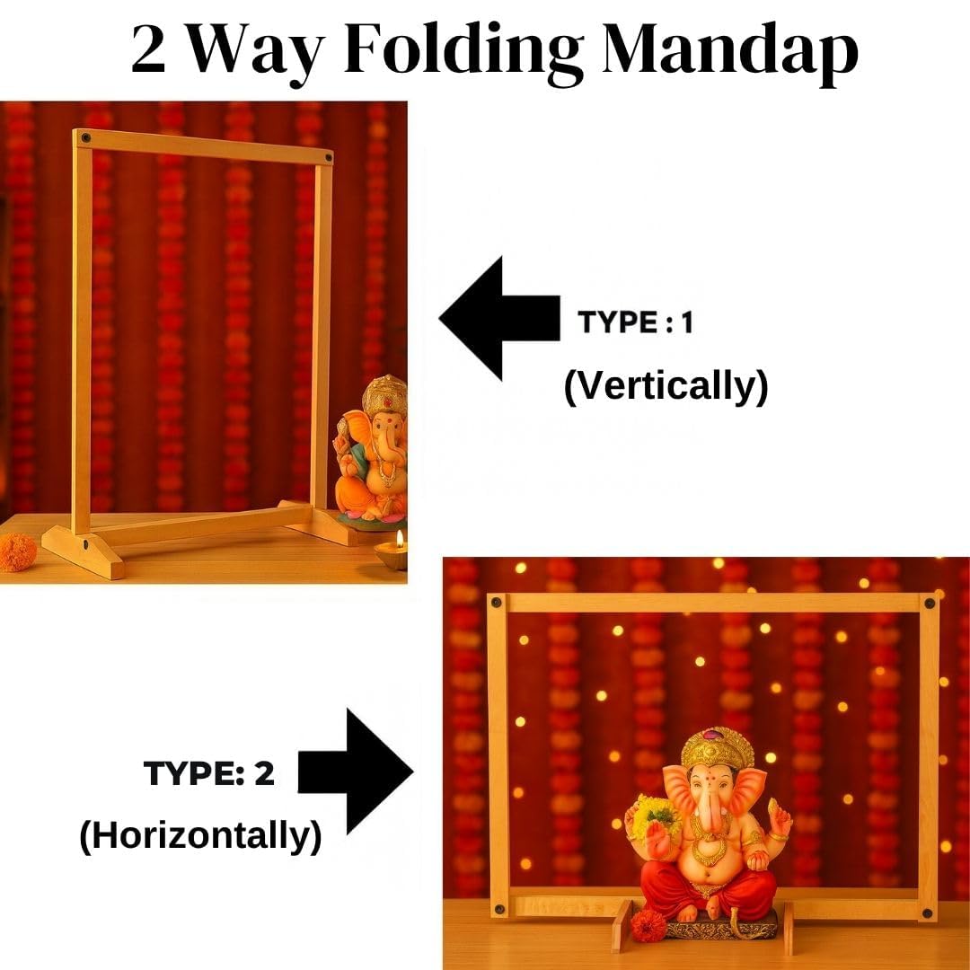 Divyakosh Wood Mandir Foldable Backdrop Stand for Ganpati, Navratri, Durga Pooja, Ideal for Home Mandir and Office As Backdrop Frame, Festival Decoration Item (30X24 Inch)