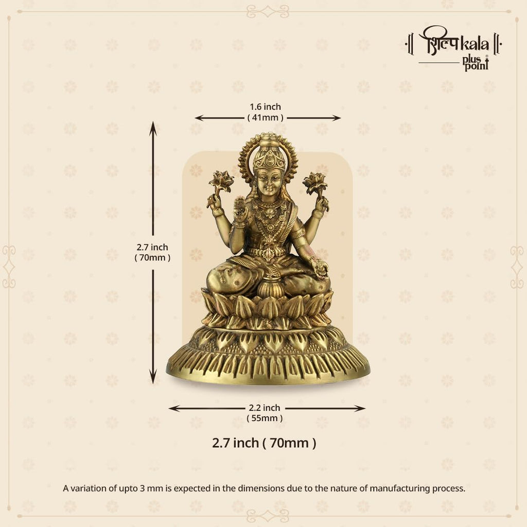 Shilpkala Brass Kamal Laxmi Idol 2.7 Inch - Ultra Fine Detailing & Antique Finish, Idols for Pooja Room, Livingroom, Office Table, Idol Gift for Housewarming & Wedding, (Coffee Antique)