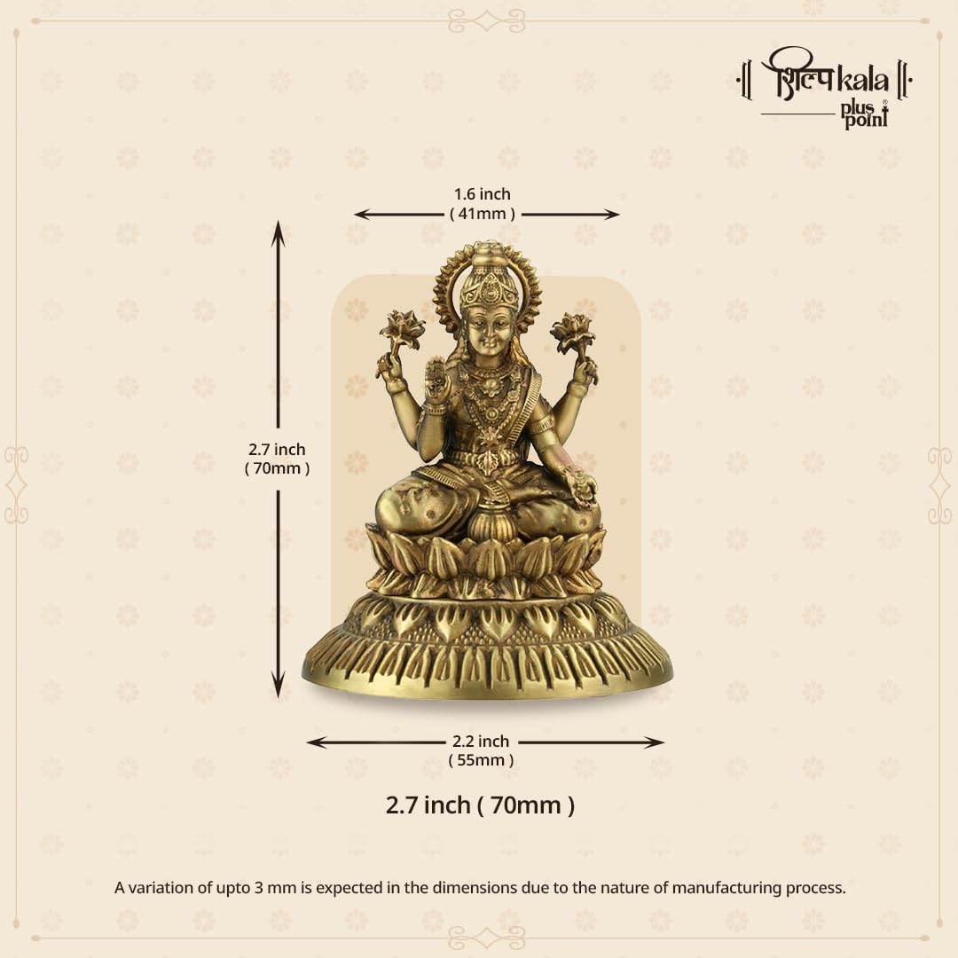 Shilpkala Brass Kamal Laxmi Idol 2.7 Inch - Ultra Fine Detailing & Antique Finish, Idols for Pooja Room, Livingroom, Office Table, Idol Gift for Housewarming & Wedding, (Coffee Antique)