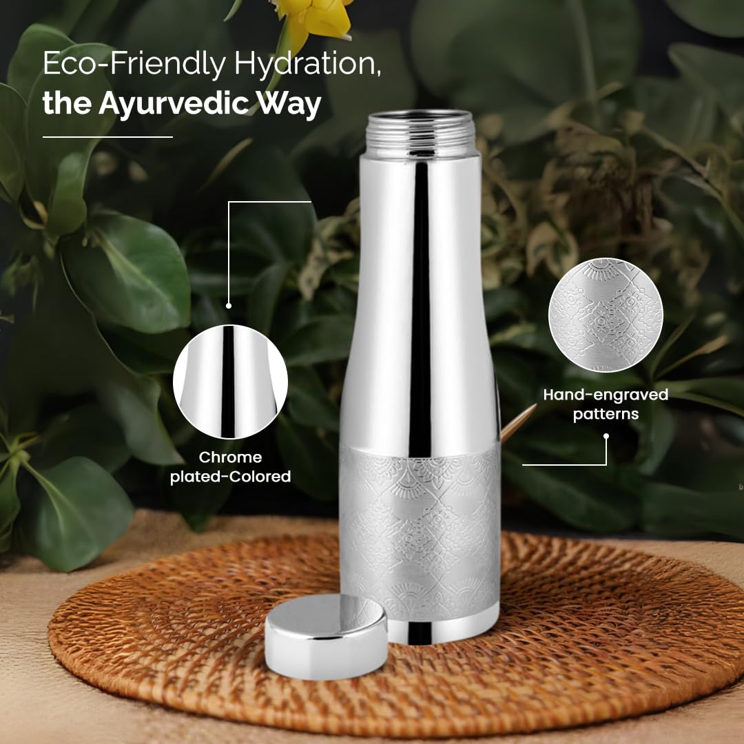 Vip luxe Silver Copper Water Bottle – Ayurvedic, Eco-Friendly & Leak-Proof Hydration Bottle | Stylish Design | 1000ml