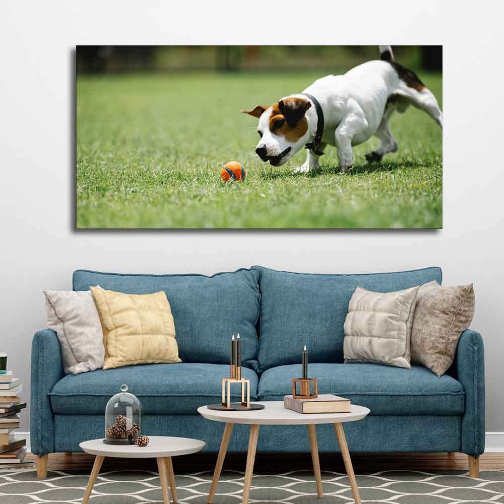 VIBECRAFTS Canvas Paintings for Living Room Drawing Room Dog Playing Canvas Wall Pinting Fitted With Wooden Frame for Home|Office|Gift(PTVCH_2303)