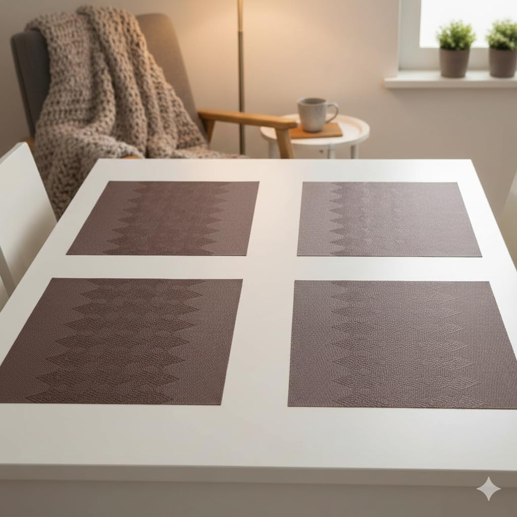 YELONA Placemats Set of 4, Heat-Resistant Woven Vinyl Table Mats, Non-Slip & Washable Dining Tablemats for Kitchen & Dinner Decor, Umber Brown (45cm x 30cm) Kafalo