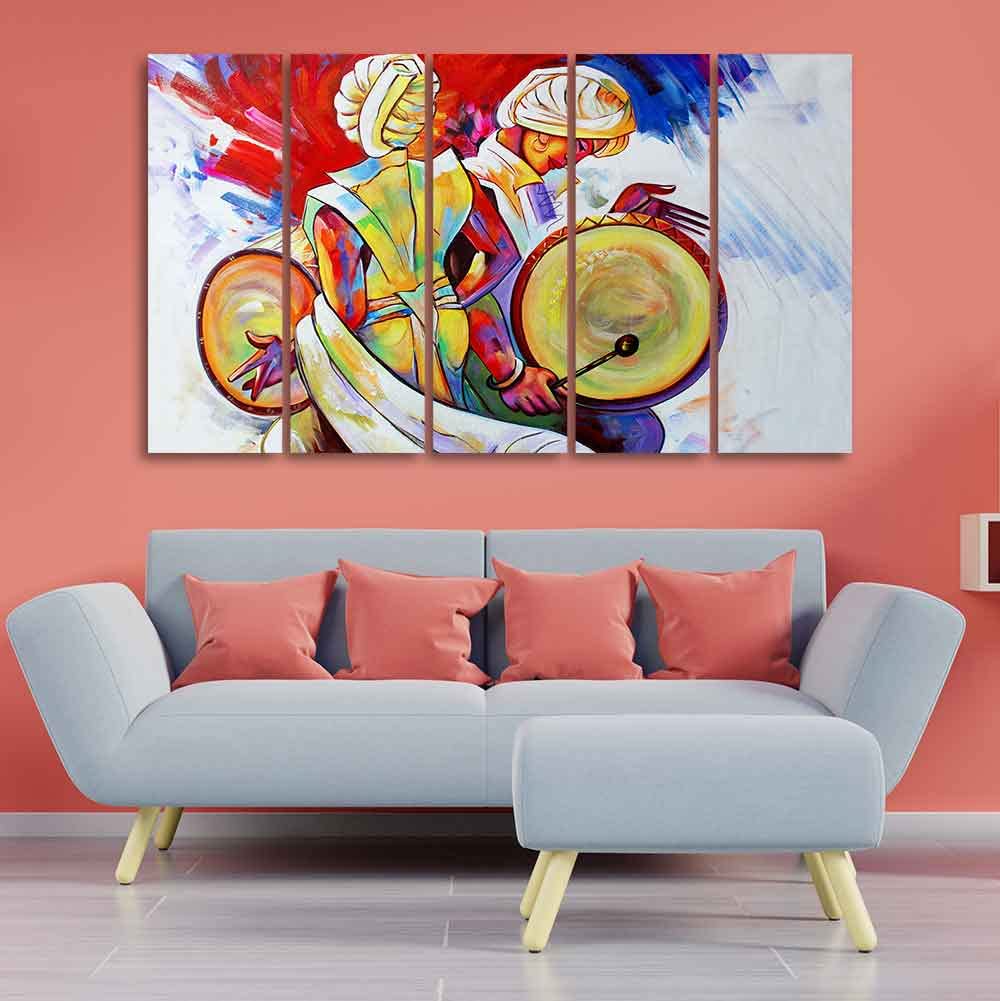 VIBECRAFTS Abstract Art Folk Dance Wall Painting of Five Pieces For Home|Office|Living Room|Gift (PTVC5Pcs4_8710)