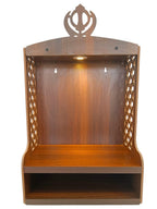 Wooden Wall Mounted Temple with LED Light, Sikh Khanda Design Pooja Mandir for Home, Office & Prayer Room Decor