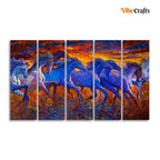 VIBECRAFTS Seven Horse Running in Field Five Pieces Canvas wall Painting For Home|Office|Living Room|Gift (PTVC5Pcs4_8622)