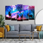 VIBECRAFTS Deer Silhouette Colorful Sky Wall Painting of Five Pieces Set For Home|Office|Living Room|Gift (PTVC5Pcs2_6550)