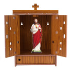 YIXT Wooden Christian Prayer Door Temple with LED Light & Storage | Wall Mount & Tabletop Bible Prayer Cabinet for Home