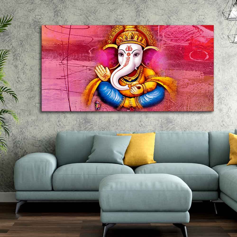 VIBECRAFTS Canvas Paintings for Living Room Drawing Room Ganesha Canvas Wall Painting Fitted With Wooden Frame For Home | Office | Living Room | Gifts (PTVCH_2570)