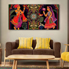 VIBECRAFTS Canvas Paintings For Living Room Drawing Room Man And Woman in Garden Rajasthani Pictorial Wall Art Fitted with Wooden Frame for Home|Office|Gift(PTVCH_2257NN)