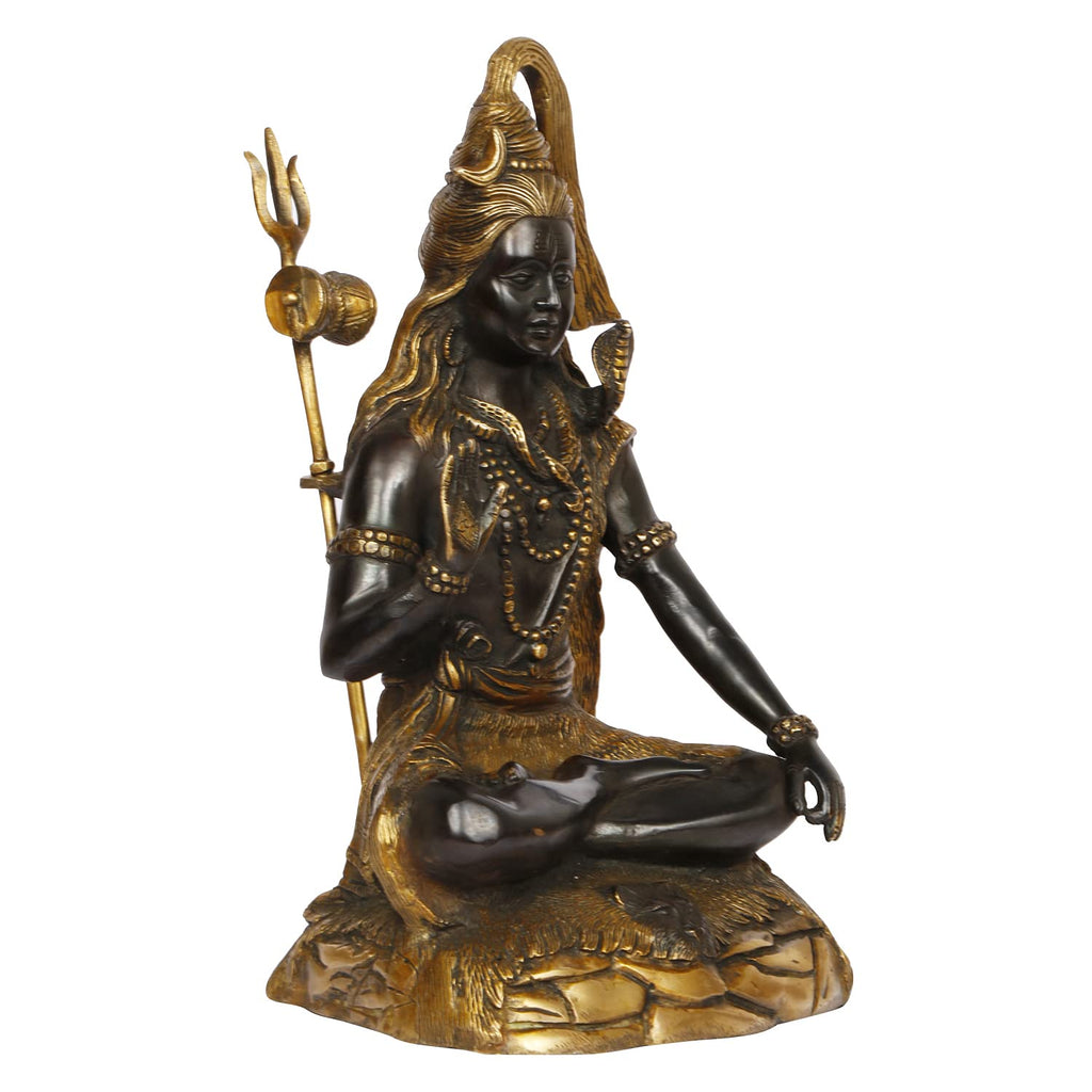 ARTVARKO Big Brass Lord Shiva Idol Metal Bhagwan Shiv Murti Statue Home Décor Warming for House Mandir Puja Temple Pooja Showpiece Gift with Trishul Black & Gold 13.5 Inch