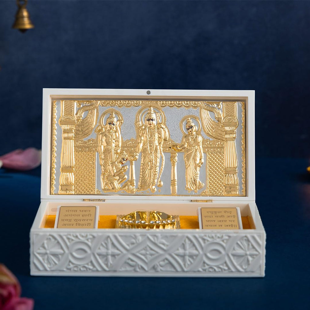 Svastika Ram Darbar Pocket Temple | 24K Gold Coated | Big Size Compact Mandir | Ram Sita Lakshman Hanuman Idol | Home Decor | Corporate Gift | 21 Cm (Big)