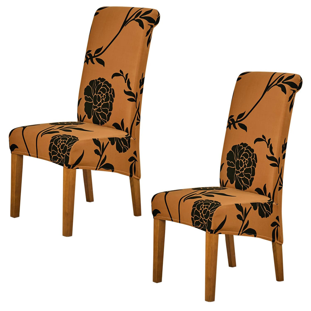 HOKIPO Elira 140 GSM High Back Chair Cover Set of 2, Copper Brown Floral