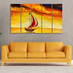 VIBECRAFTS Sailing Ship with Red Sails Five Pieces Wall Painting For Home|Office|Living Room|Gift (PTVC5Pcs4_8653)