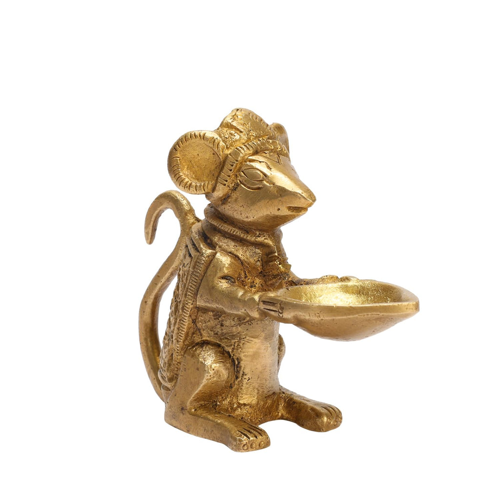 Artvarko Brass Rat Diya Oil Lamp Ganesha Moosshak Diya for Puja Home Decoration Deepam Diwali Gift 3.5 Inch