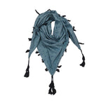 PRACWAL Cotton Scarf, Blue Printed Pattern with Tassels, Plain Casual Style, 100x100 cm