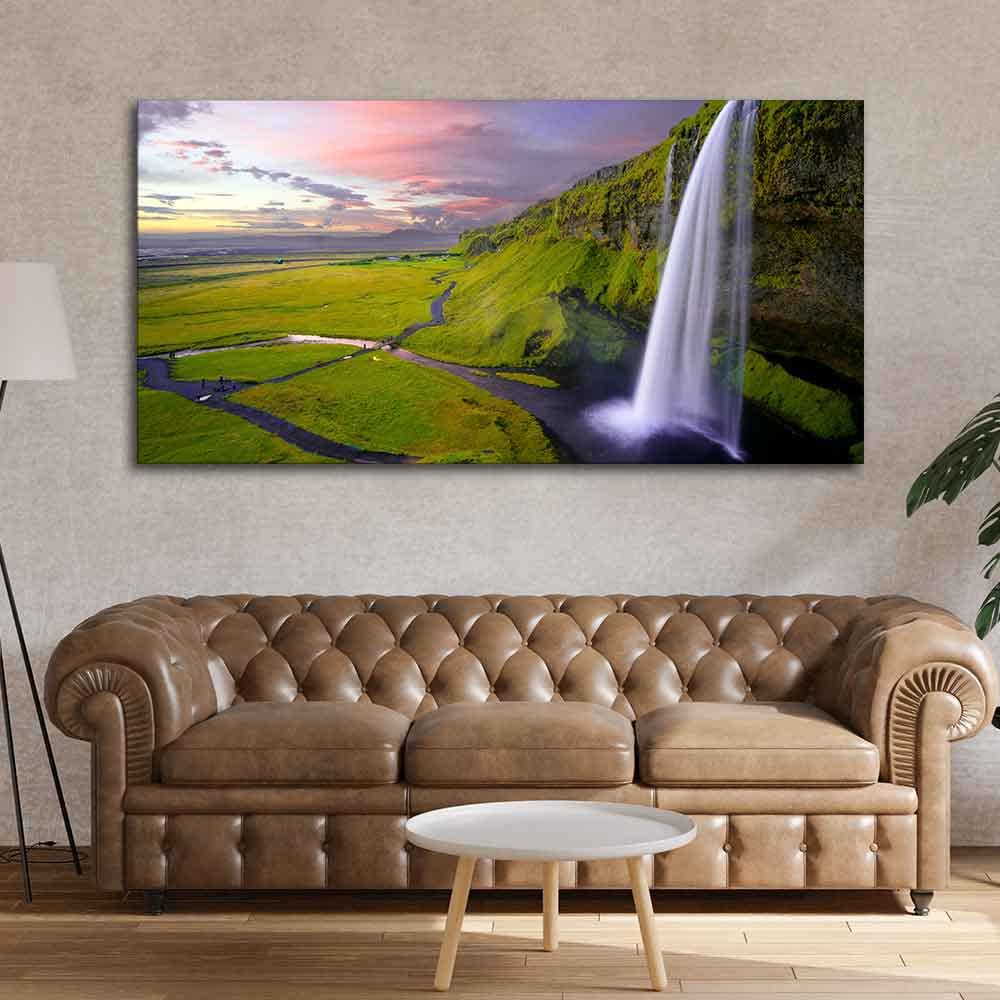 VIBECRAFTS Canvas Paintings for Living Room Drawing Room Panoramic Canvas Wall Painting of Unreal view of Waterfall at Sunset for Home|Office|Gift(PTVCH_2363NV)