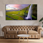 VIBECRAFTS Canvas Paintings for Living Room Drawing Room Panoramic Canvas Wall Painting of Unreal view of Waterfall at Sunset for Home|Office|Gift(PTVCH_2363NV)