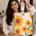 THE SACK CO. Embroidered Canvas Tote Bag for Women | Floral Design Cotton Shoulder Bag | Reusable Shopping & Office Handbag Multi-Purpose Bags | Sunflower Print