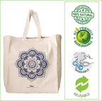 Arka Home Products 100% Cotton Reusable Printed Shopping Bags Tote Bag (Set of 2 - Warli & Mandala Flower Prints, Size 16 X 14 X 4)