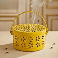 DSH Metal Mosquito Coil Holder with Lid & Handle Ash Catcher Stand for Mosquito Coil Indoor Outdoor Safe Use (Yellow)